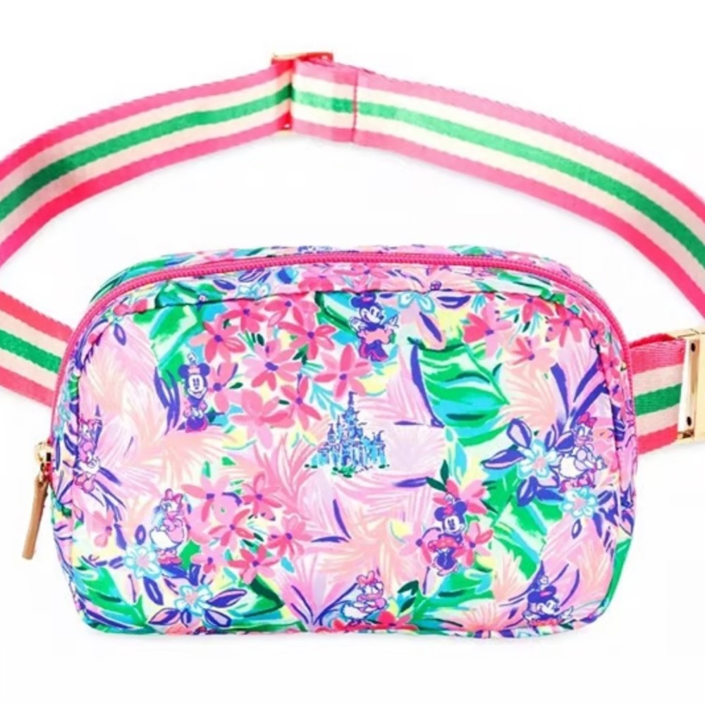 Lilly Pulitzer Jeanie Multi Disney Dreamin Pink and Green Floral Belt Bag Cross - Picture 4 of 5